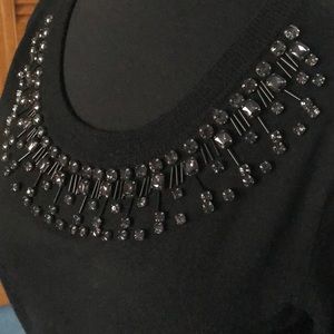 J. Crew black sweater with rhinestone accents | M